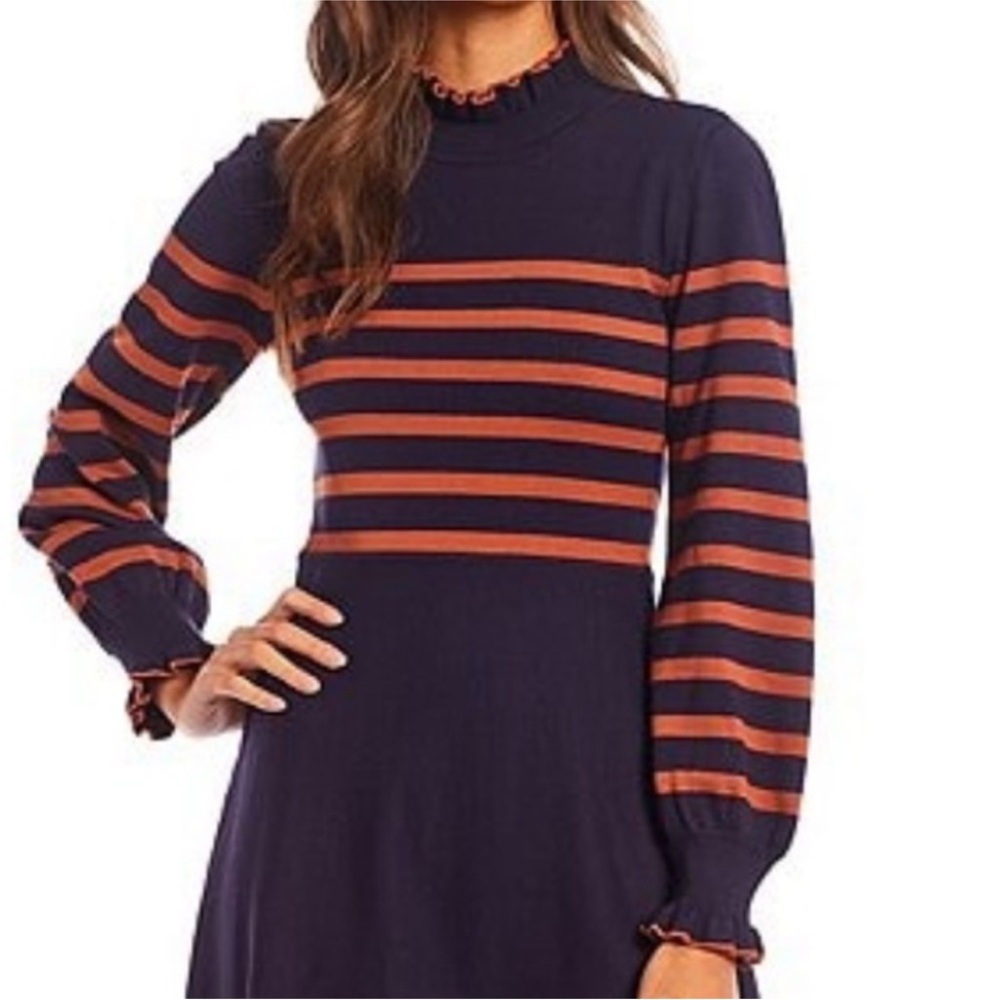 Eliza J Long Sleeve Knit Mock Neck Striped Print dress
